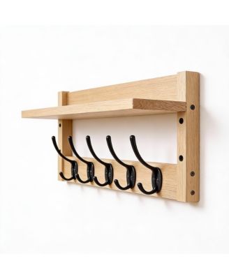 Wall-Mounted Coat Rack with Hooks and Shelf for Entryway
