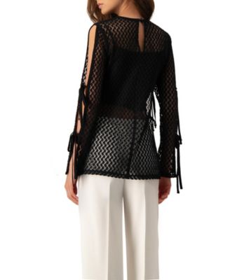 Women's Tie-Sleeve See Through Lace Blouse