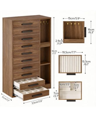  Wooden Jewelry Box with 4 Drawers for Rings, Earrings, Brooches, Necklaces