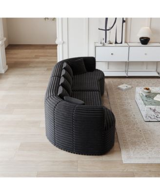 106.3" Luxury Corduroy Sofa 4-Seater with 6 Cushions, Curved Sectional Sofa