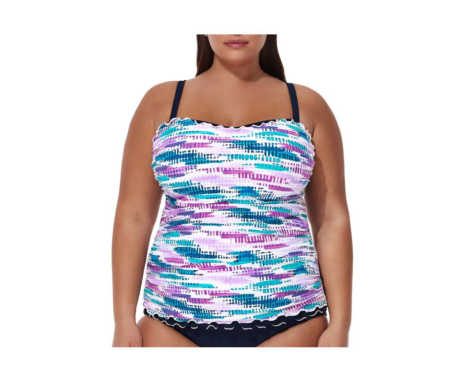 Womens Canva Plus Size Shirred Underwire Tankini Top - Plus Size/Full Figure