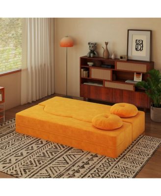 Folding Sofa Bed with Pillow, Twin Sleeper Sofa, Yellow