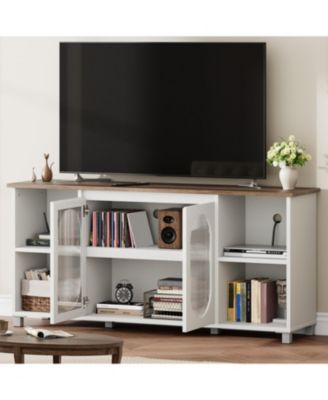 70 Inch TV Stand with Corrugated Glass Doors, Rustic Entertainment Center for Living Room