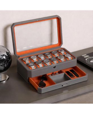 Luxury Watch Box - 12 Watches, PU Leather, Glass Lid, Accessory Drawer