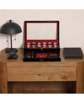 Luxury Watch Box - 12 Watches, PU Leather, Glass Lid, Accessory Drawer