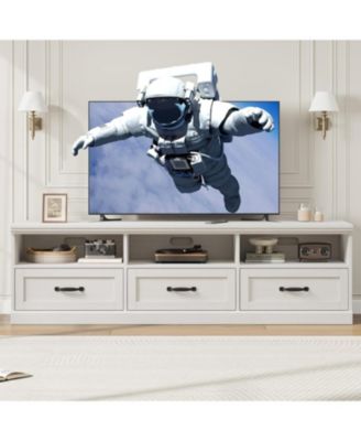 70in TV Stand for TVs up to 80", Mid Century Modern Entertainment Center with Storage Drawer and Open Shelves