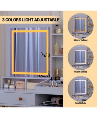 2-Drawer Vanity Desk, Lighted Makeup Dressing Table with Built-in Power Outlet