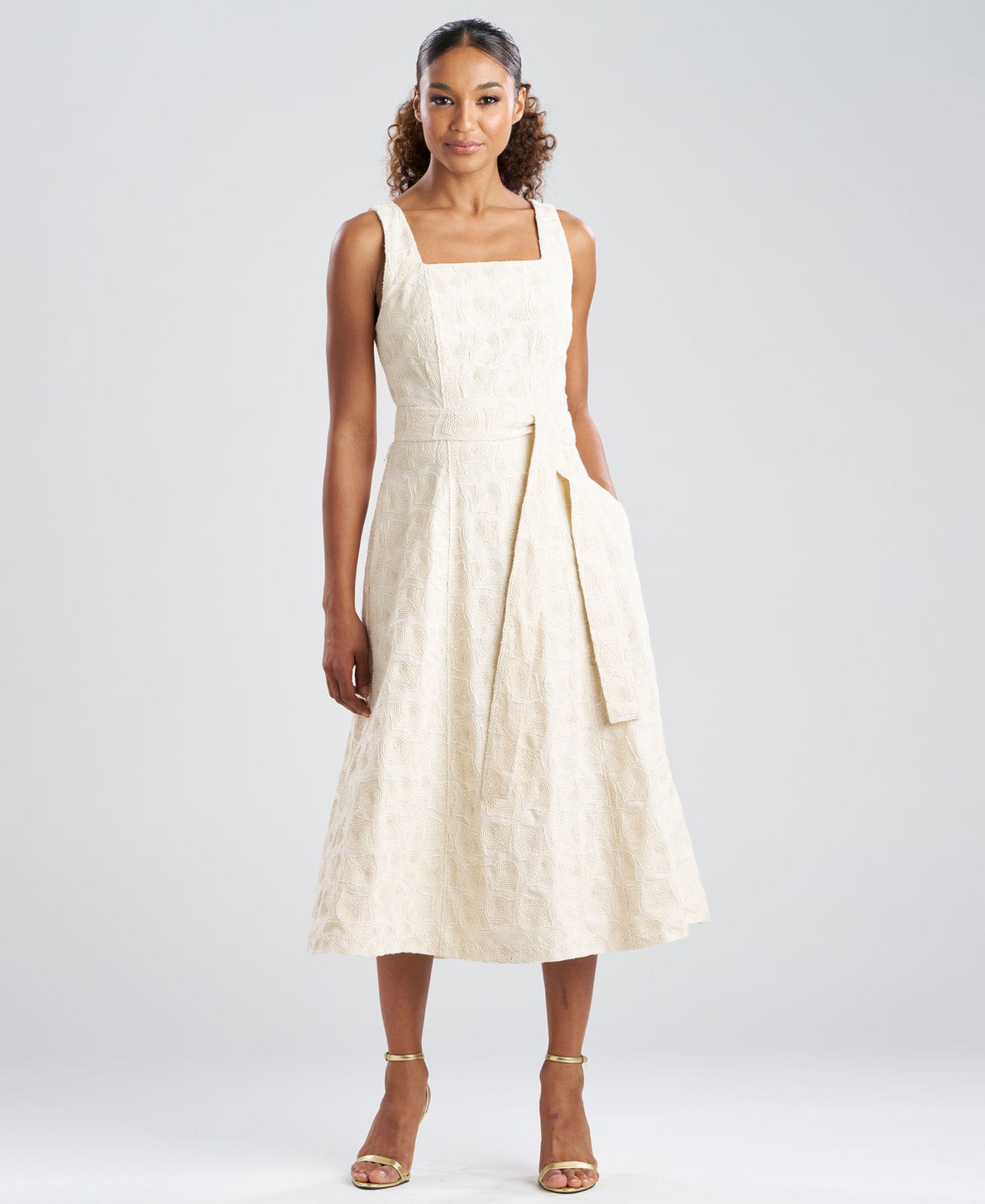 Women's Spiral Embroidered Square Neck Maxi Dress