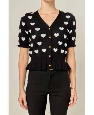 Women's Heart Cardigan with Short Puff Sleeve