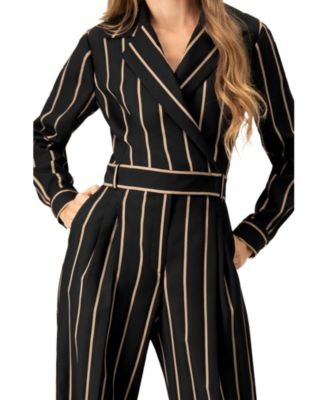 Women's Striped Jumpsuit with Side Pockets