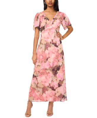 Women's V-Neck Flutter-Sleeve Maxi Dress