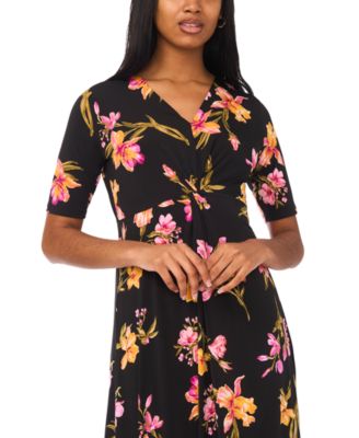 Women's V-Neck Twist Front Midi Dress