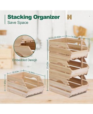 Wooden Stackable Storage Bins - Space-Saving, Durable, Ventilated