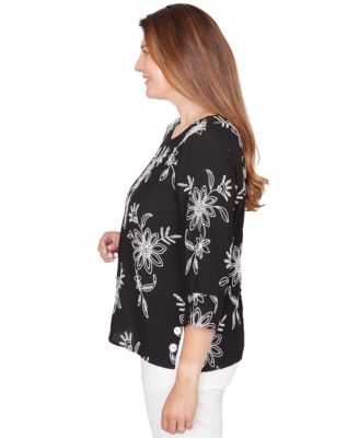 Petite Classics Tossed Floral Embroidered Crewneck Top