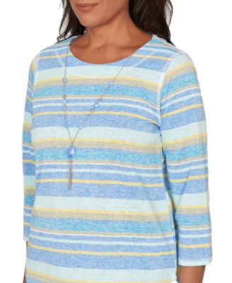 Petite Coastal Striped Jewel Neck Top