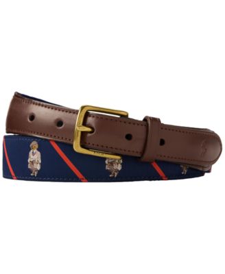 Men's Bear Print Leather-Trim Belt