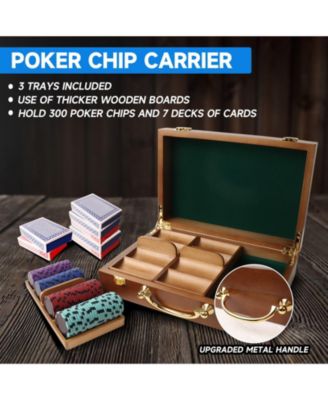 Casino Wooden Poker Chip Case with Wooden Chip Trays for Casino Nights 300 Pieces