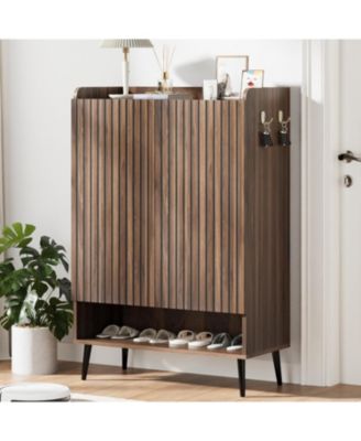 "Large 6-tier shoe cabinet with doors and hooks for hallway, entryway, or living room."