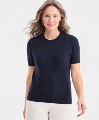 Women's Ribbed Crewneck Short-Sleeve Sweater