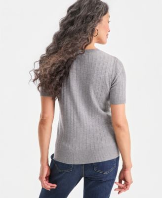 Women's Ribbed Crewneck Short-Sleeve Sweater