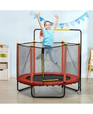 Kids Indoor Trampoline with Safety Net and Basketball Hoop