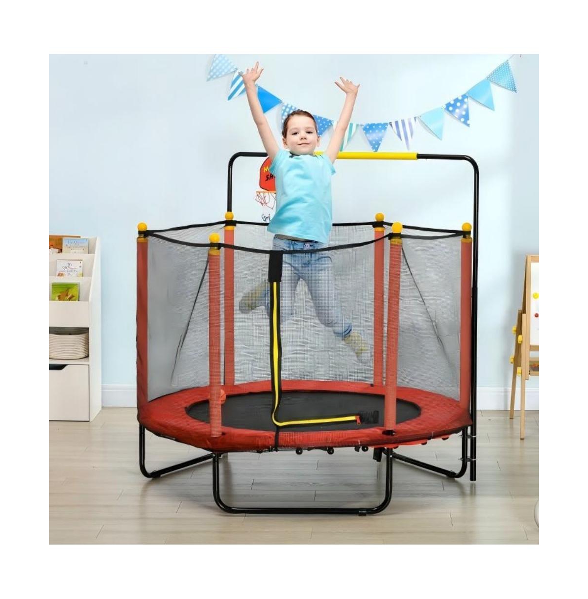 Hongge Kids Indoor Trampoline with Safety Net and Basketball Hoop