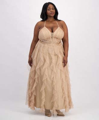 Trendy Plus Size Glitter-Mesh Lace-Up-Back Gown