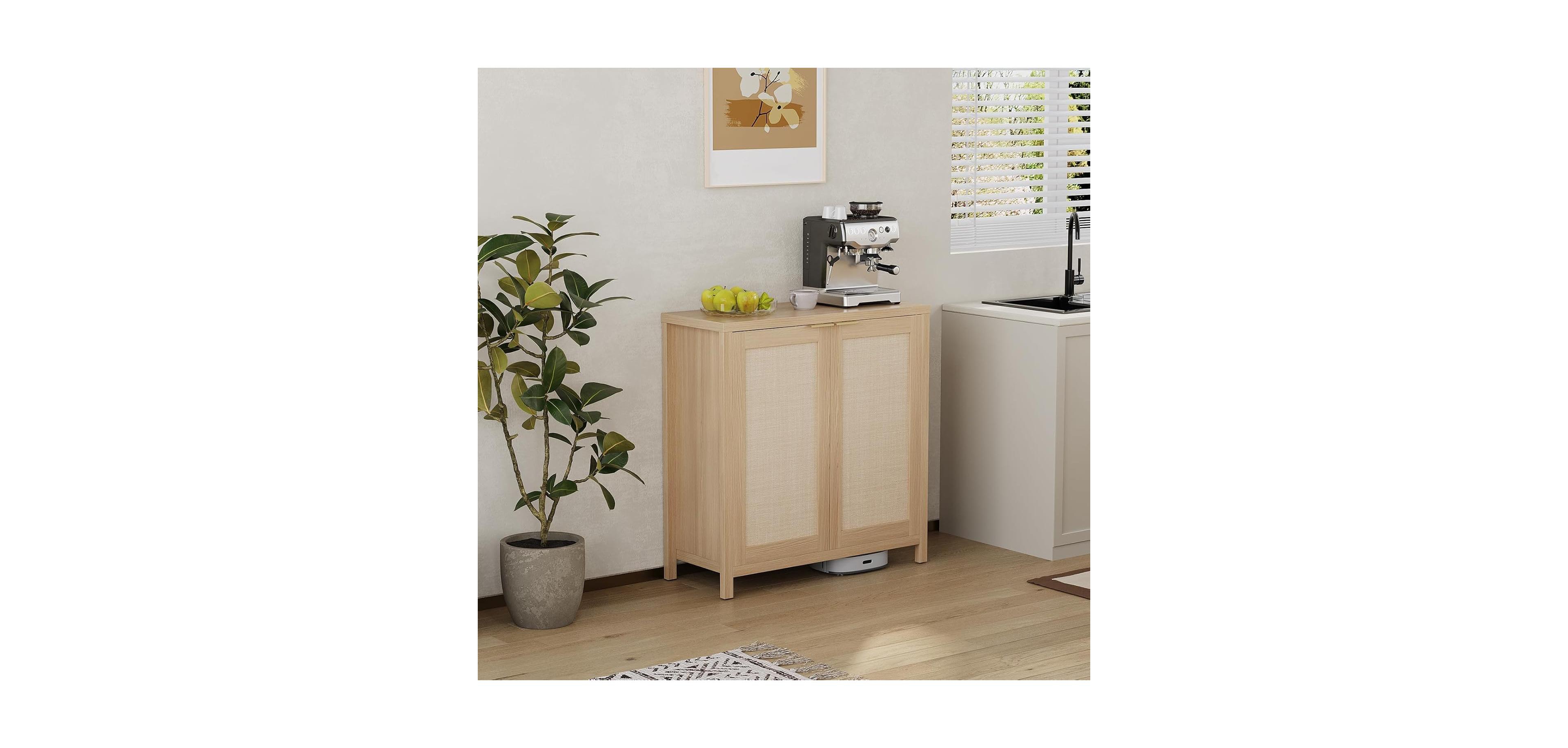 gaomon Farmhouse Rattan Buffet Cabinet with Storage & Adjustable Shelves