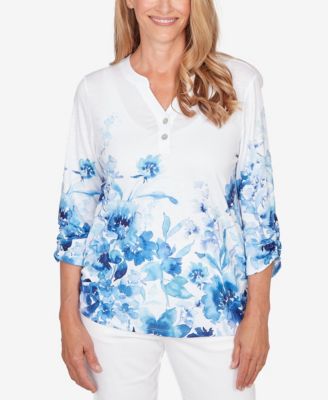 Petite Mykonos Watercolor Floral Border Henley Top