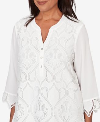 Petite Al Fresco Lace Cut Out Front Henley Top