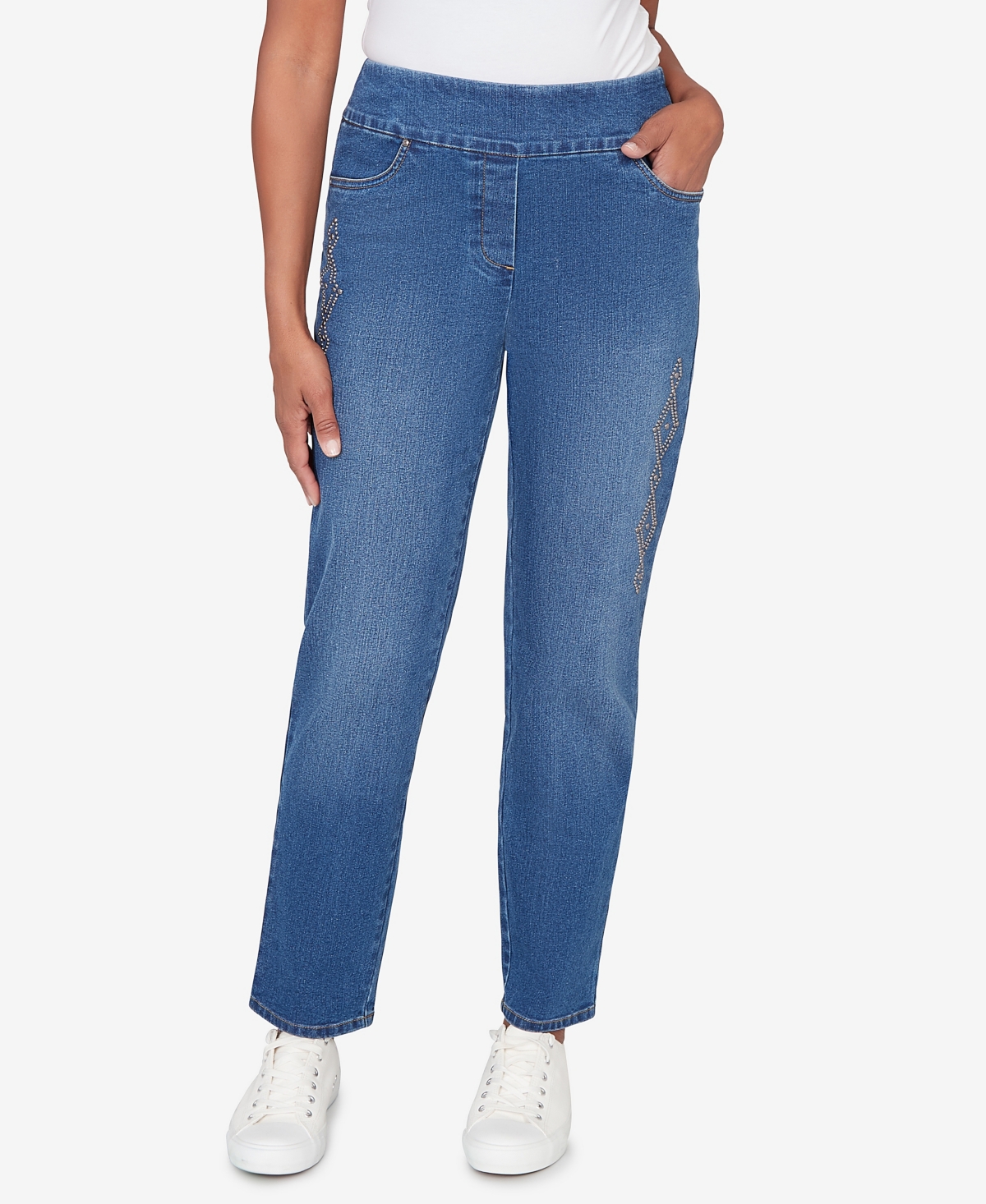 Alfred Dunner Petite Austin Geometric Heat Set Super Stretch Denim Jeans