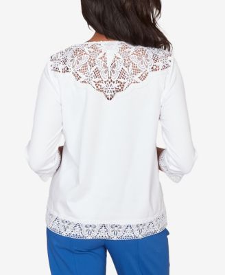 Petite The Royal Treatment Embellished Lace Trim Top with Necklace