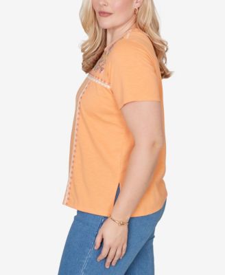 Petite Beachcomber Embroidered Floral Neck Short Sleeve T-shirt