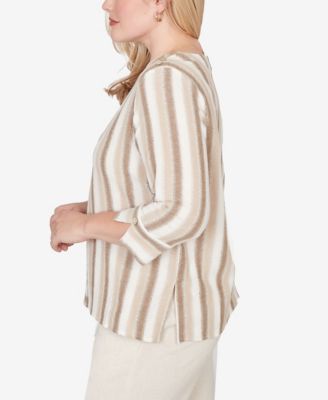 Petite Natural Wonder Spliced Stripe Three Quarter Sleeve Top