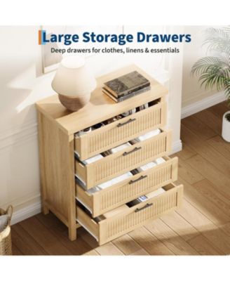 Fluted Drawers Dresser for Bedroom Tall Chest of Dressers for Closet Fluted Drawers with Metal Handle, Clothes Storage Cabinet