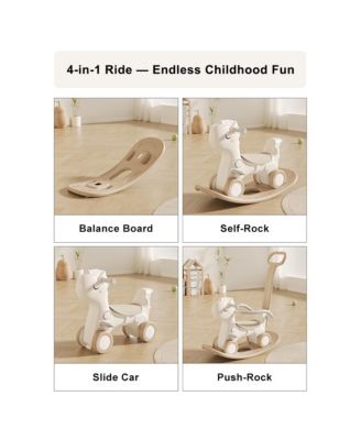 4-in-1 Musical Rocking Horse for Toddlers, Converts to Ride-On Toy, Walker & Balance Board