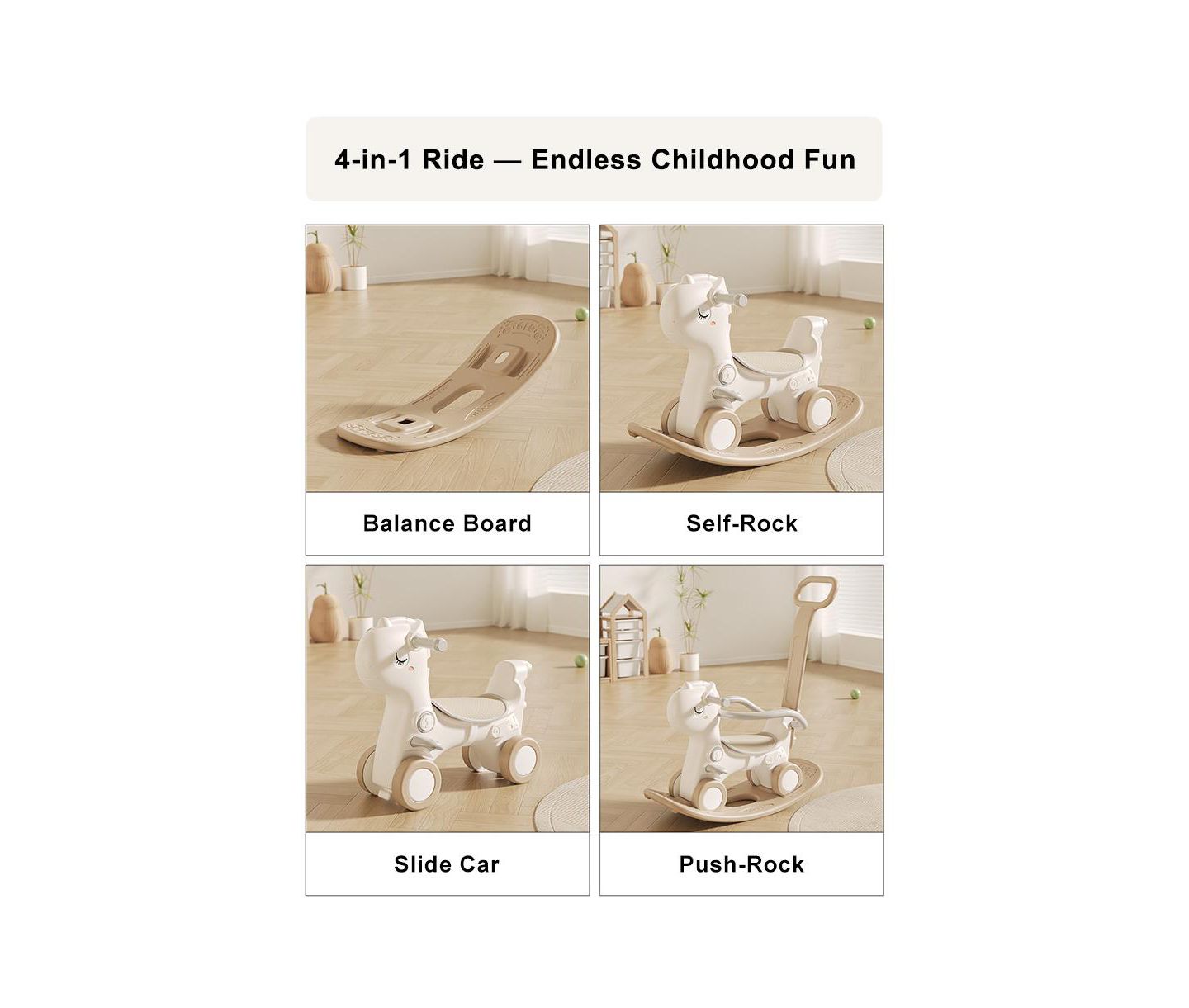 Детская игрушка Bruce & Shark 4-in-1 Musical Rocking Horse, Converts to Ride-On, Walker & Balance Board, 80 lbs, Ages 1+, цвет: Коричневый — фото 5