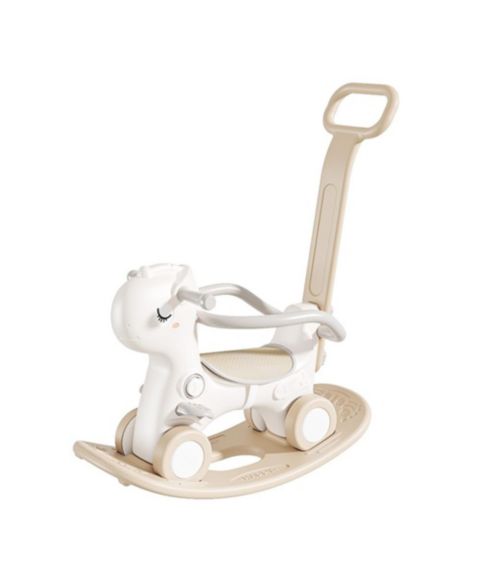 Детская игрушка Bruce & Shark 4-in-1 Musical Rocking Horse, Converts to Ride-On, Walker & Balance Board, 80 lbs, Ages 1+, цвет: Коричневый