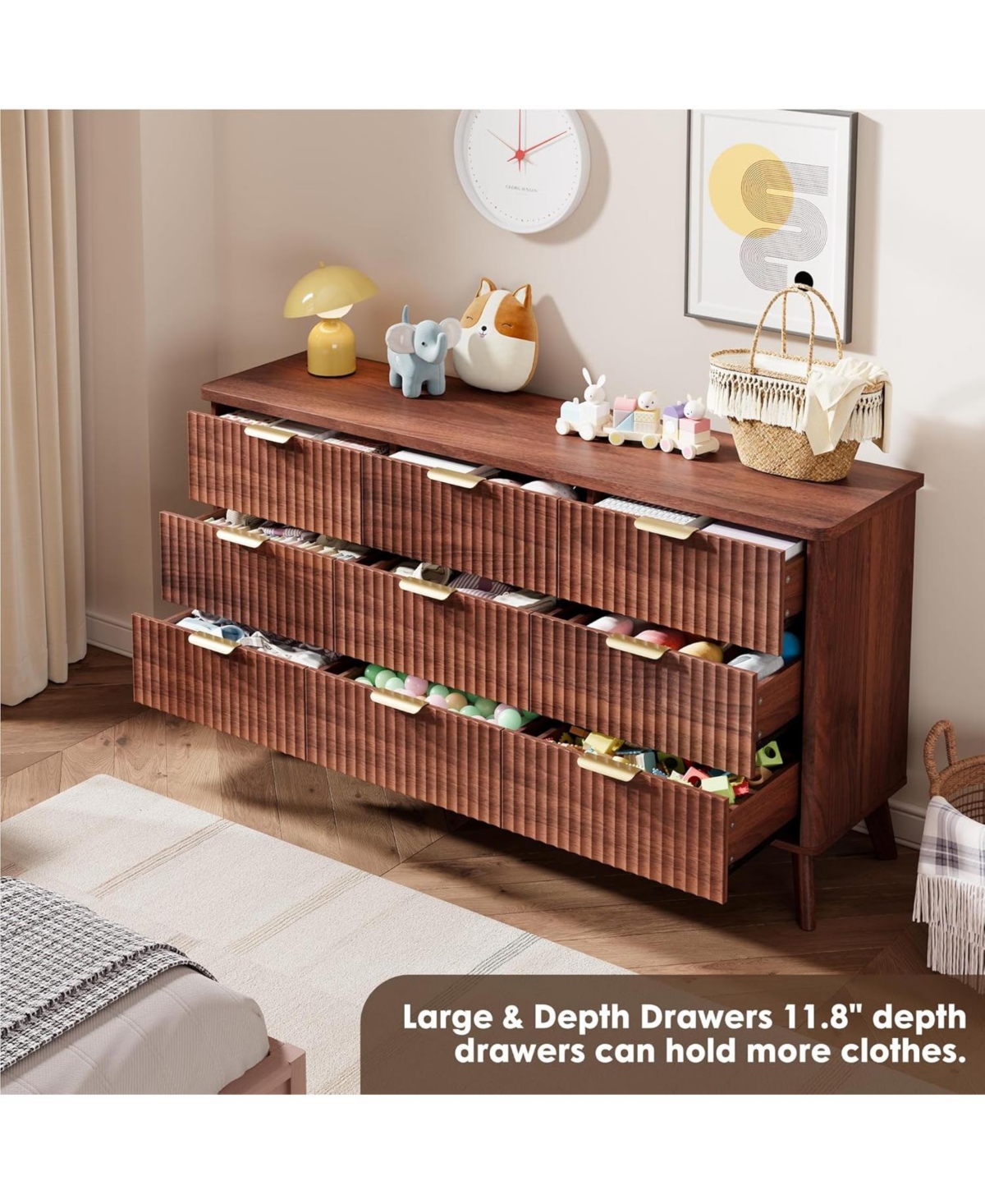 Gaomon Fluted Dresser for Bedroom with 9 Deep Drawers, 60.6 Wide Modern Chest of Wooden Tv Stand