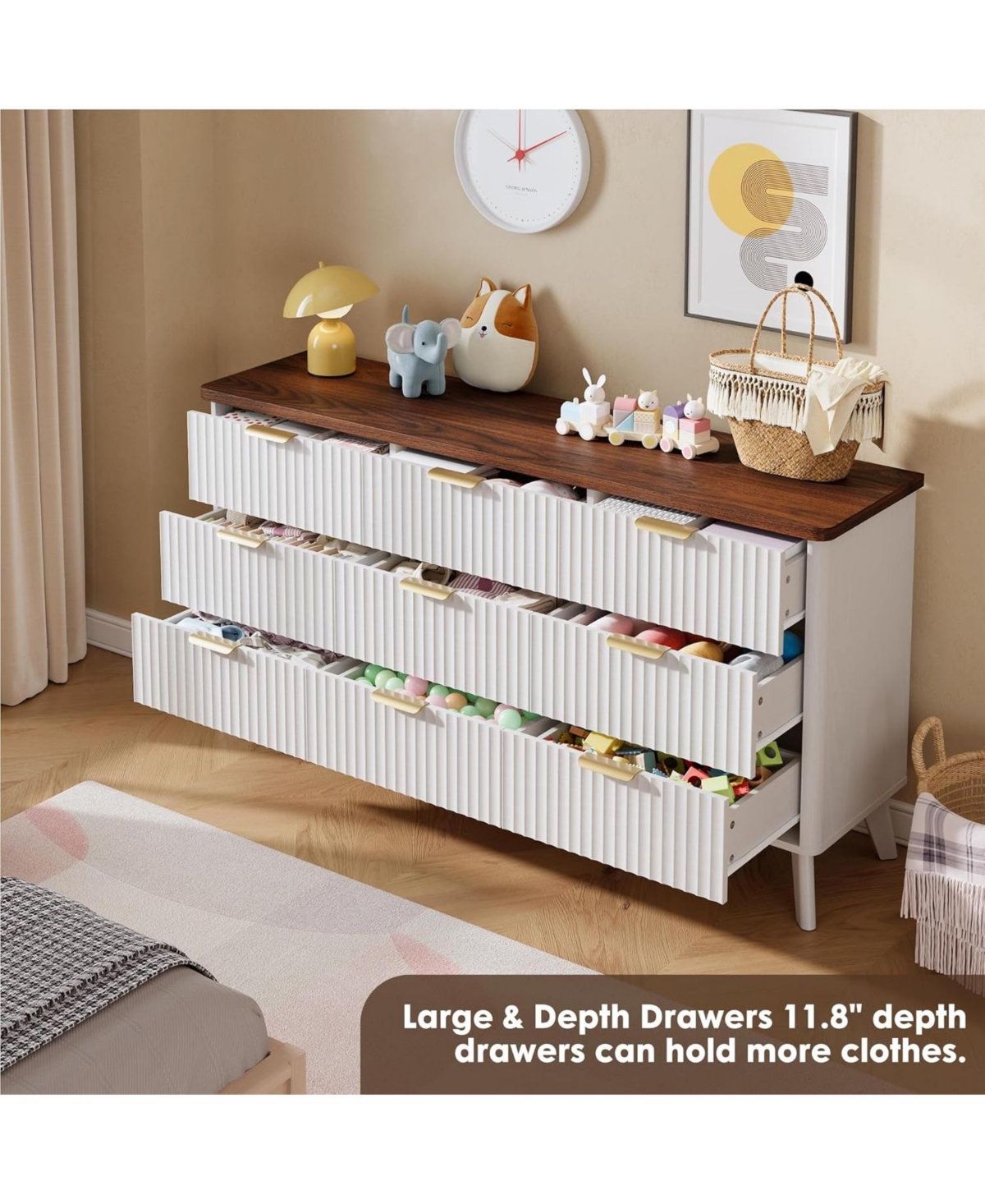 Gaomon Fluted Dresser for Bedroom with 9 Deep Drawers, 60.6 Wide Modern Chest of Wooden Tv Stand