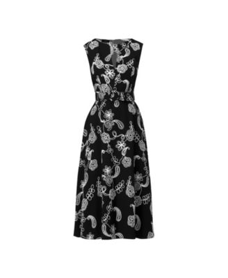 Women's Embroidered Belted Midi Dress