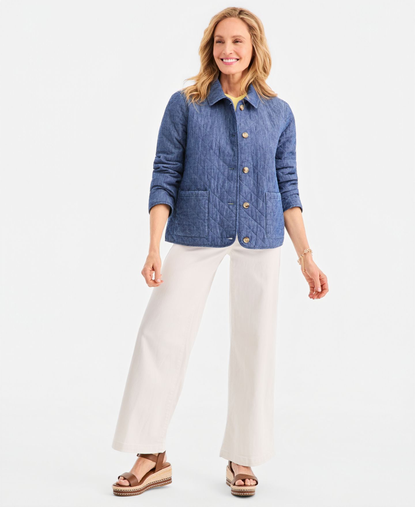 Женская куртка Style & Co Petite Long-Sleeve Quilted Button-Front Closure Collared, цвет: Синий — фото 2