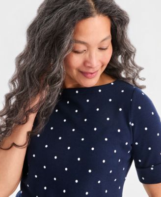 Women's Printed Boat-Neck Elbow-Sleeve Top