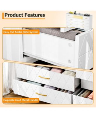 8 Drawer Dresser for Bedroom, Pink Dresser with Led Light, 55 Inch Tv Stand Dressers with Power Outlet