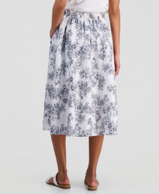 Women's Cotton Toile Elastic-Waist Midi Skirt