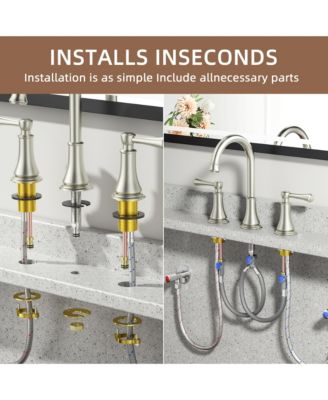 Widespread Bathroom Sink Faucet 8 Inch 2 Handle Solid Brass with Pop Up Drain