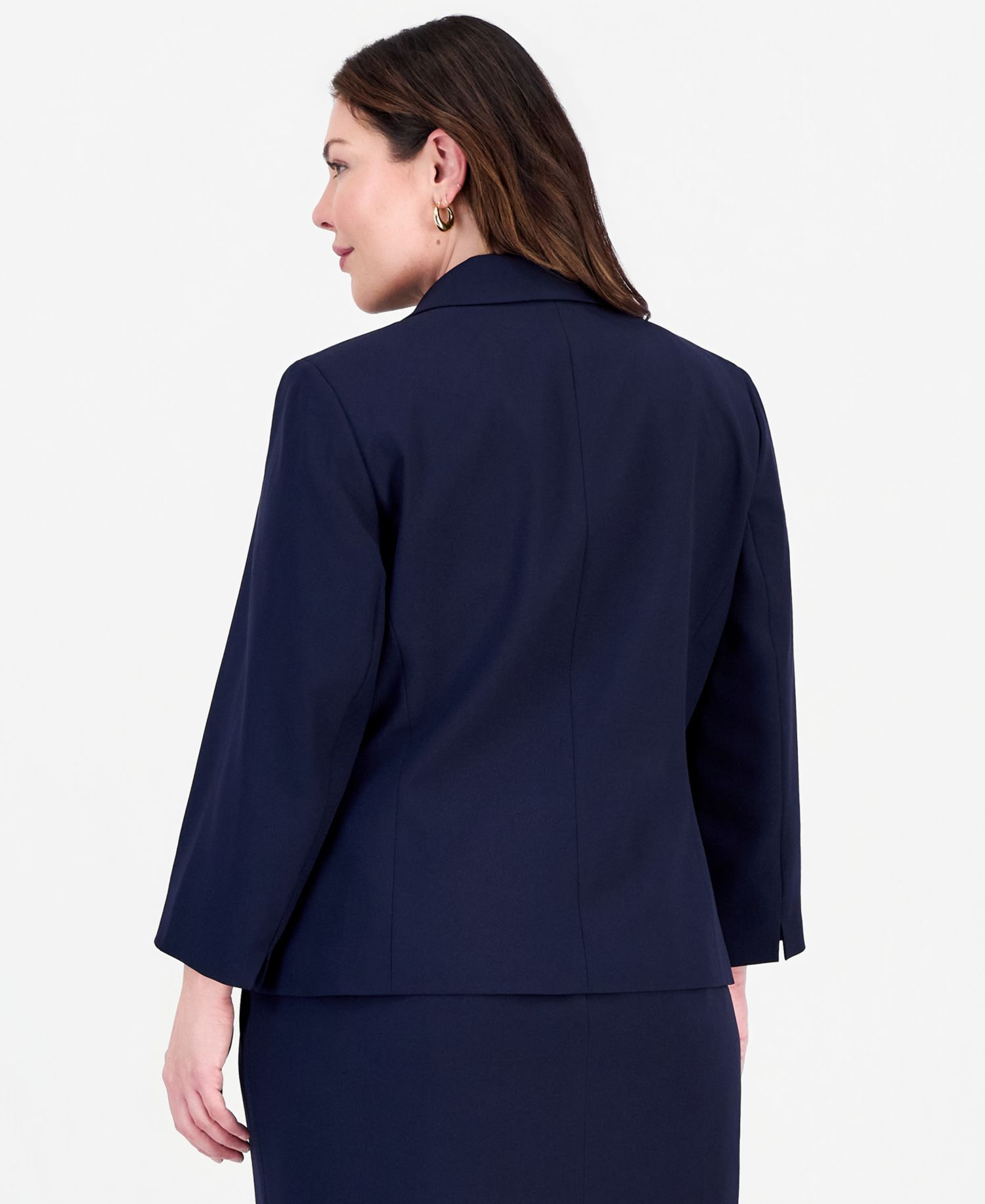 Plus Size Three-Button Notched Collar Blazer & Skirt Suit