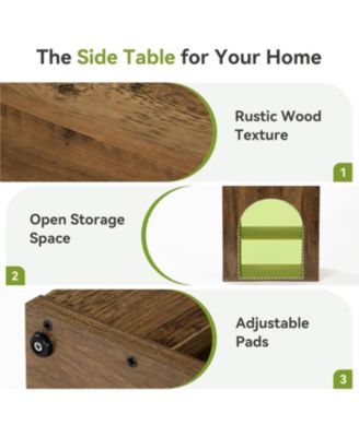 3-Tier End Table Set of 2, Small Wooden Side Table with Open Storage Shelf for Living Room, Rustic Narrow Night Stand, Bedside Table