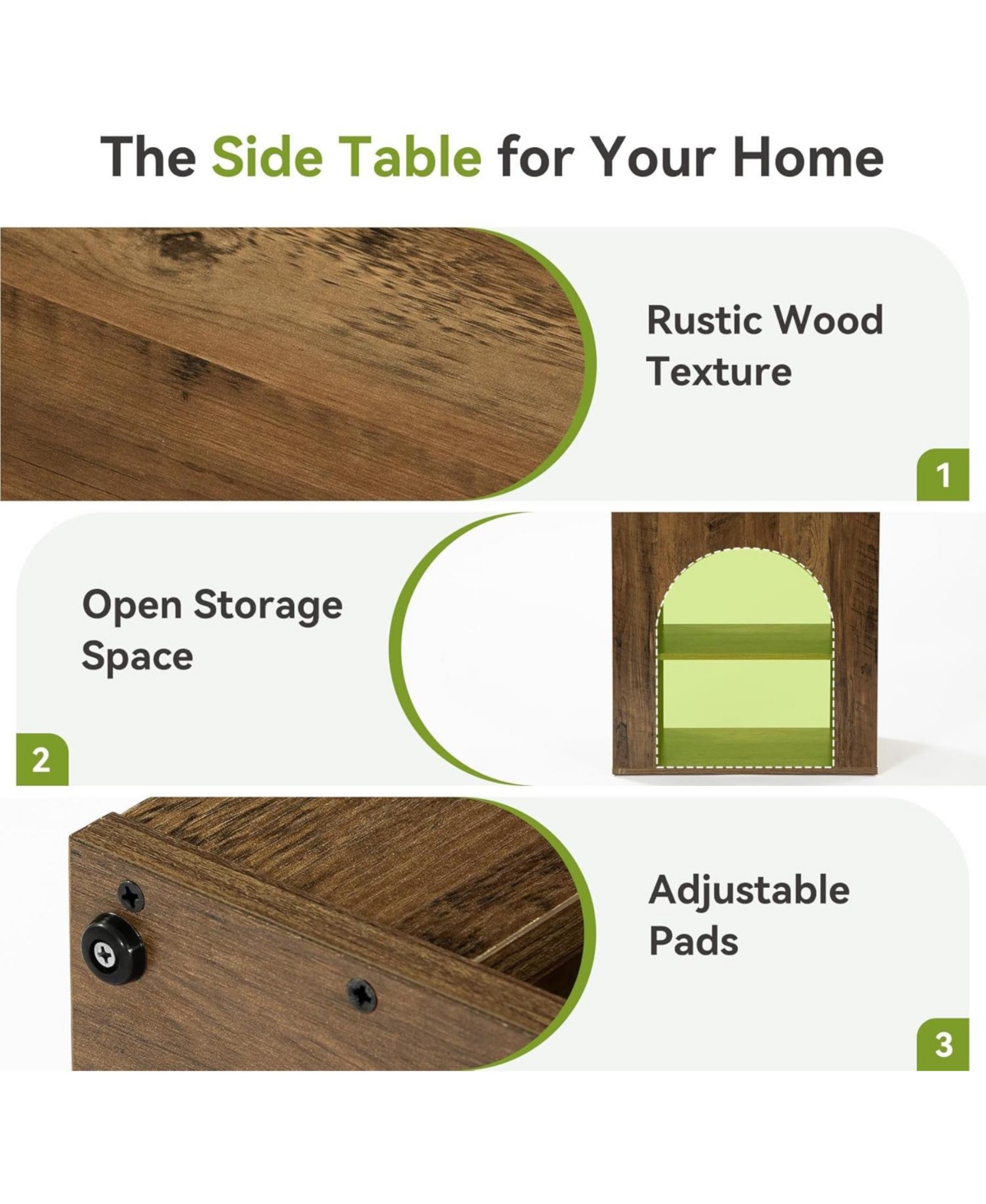 Tribesigns 3-Tier End Table Set of 2, Small Wooden Side Table with Open Storage Shelf for Living Room, Rustic Narrow Night Stand, Bedside Table