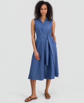 Women's Chambray Sleeveless A-Line Dress